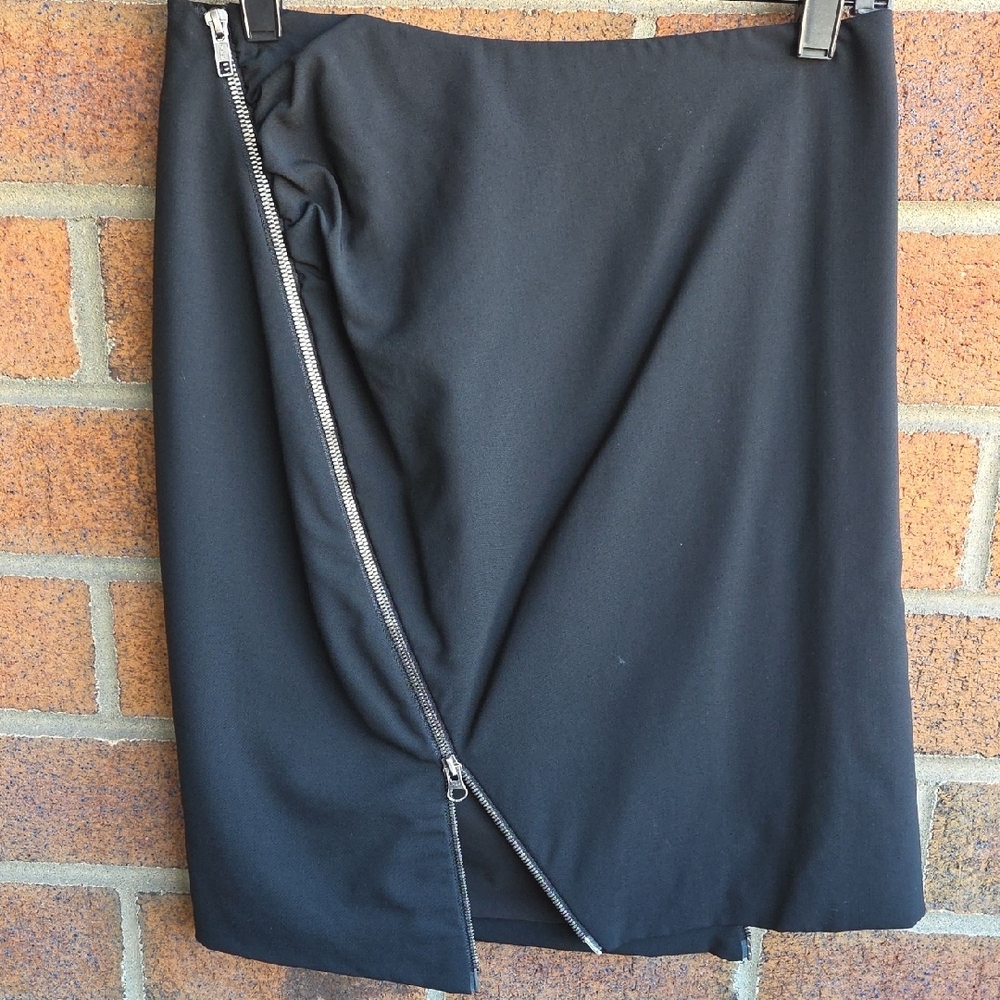 Yigal Azrouel Black Asymmetrical Zipper Pencil Skirt